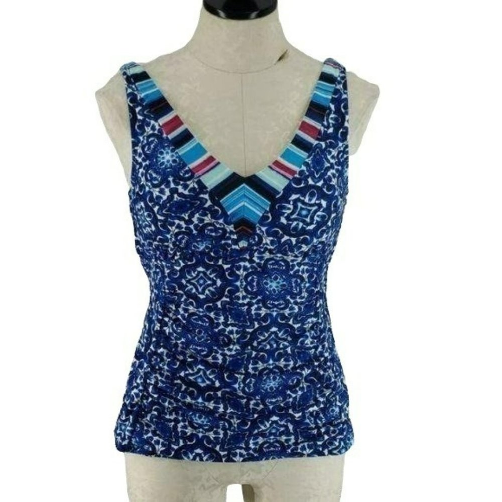 24th & Ocean Women's Blue Abstract Print Tankini Swim Top Swimwear Size Small